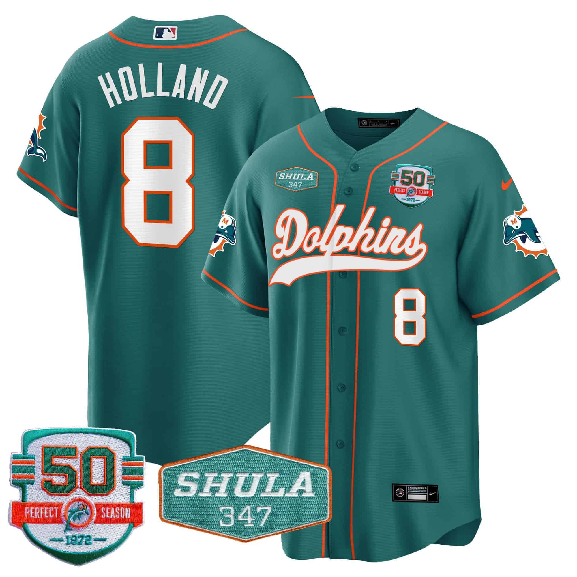 Men Miami Dolphins #8 Holland Green 2024 Nike 50th Don Shula Memorial Patch Baseball NFL Jersey style 1->customized nfl jersey->Custom Jersey